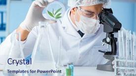  Presentation with biotechnology lab - PPT theme featuring green engineering chemical - biotechnology concept with scientist background and a sky blue colored foreground