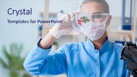  Presentation with scientist - Amazing theme having green engineering chemical - female scientist researcher conducting backdrop and a sky blue colored foreground