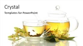 Presentation with cup of lemon tea - Amazing presentation design having green extraction - cup and teapot of linden backdrop and a white colored foreground