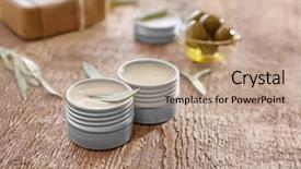  Presentation with olive green - Audience pleasing PPT layouts consisting of green extraction - jars with cream with olive backdrop and a  colored foreground