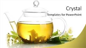  Presentation with team building on white - PPT layouts having green extraction - teapot of linden tea background and a white colored foreground