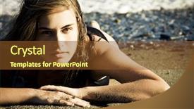  Presentation with green beauty - Audience pleasing PPT layouts consisting of green eyed beauty laying over the sand backdrop and a tawny brown colored foreground