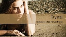  Presentation with green beauty - Slides with green eyed beauty laying over the sand background and a coral colored foreground