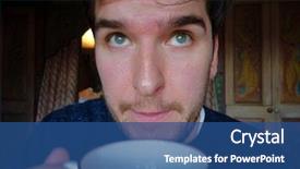  Presentation with green tea and milk - Beautiful presentation design featuring green eyed man drinks tea backdrop and a ocean colored foreground