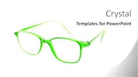  Presentation with green fashion - Amazing PPT theme having green fashion reading glasses isolated on white backdrop and a white colored foreground