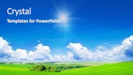 Presentation with blue green - Audience pleasing PPT theme consisting of green field and blue sky backdrop and a cobalt blue colored foreground