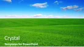  Presentation with subtle blue green - Cool new presentation design with green field and blue sky backdrop and a forest green colored foreground