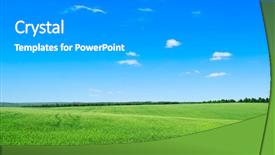  Presentation with blue green - PPT theme enhanced with green field and blue sky background and a gray colored foreground