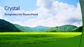  Presentation with green mountains - Presentation theme enhanced with green field and mountains background and a sky blue colored foreground