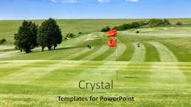  Presentation with golf course - Audience pleasing slide deck consisting of green-field-and-red-flagstick backdrop and a yellow colored foreground