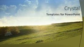  Presentation with light green - PPT theme having green field and sky with light clouds background and a light blue colored foreground