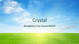  Presentation with sky sun - Amazing PPT theme having green field blue sky backdrop and a sky blue colored foreground