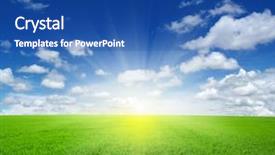  Presentation with sky sun - Theme with green field blue sky background and a ocean colored foreground