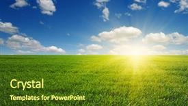 Presentation with sky sun - PPT theme with green field blue sky background and a tawny brown colored foreground