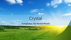  Presentation with sky sun - PPT theme enhanced with green field blue sky background and a light blue colored foreground
