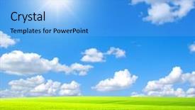  Presentation with sky sun - Audience pleasing presentation consisting of green field sky and sun backdrop and a light blue colored foreground