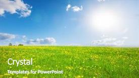  Presentation with blue and yellow green - Cool new slides with green field under blue cloudy backdrop and a shamrock green colored foreground