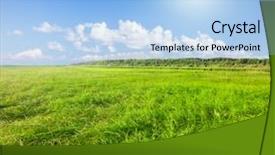  Presentation with green pastures - Presentation featuring green field under blue cloudy background and a light blue colored foreground