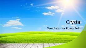  Presentation with blue green - PPT theme with green field under blue sky wood floor background and a light blue colored foreground