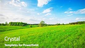  Presentation with blue green - Amazing slides having green field under blue sky backdrop and a tawny brown colored foreground