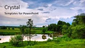  Presentation with gloomy - Colorful presentation theme enhanced with green field under gloomy sky backdrop and a light blue colored foreground