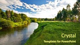  Presentation with church blue - Slide deck featuring country church - green field with river background and a tawny brown colored foreground