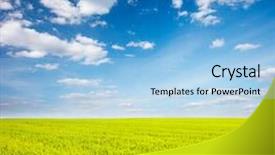  Presentation with green earth - Audience pleasing slide set consisting of green field with white fluffy backdrop and a light blue colored foreground