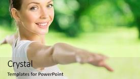  Presentation with healthy lifestyle - Audience pleasing slide deck consisting of green fitness - portrait of girl with outstretched backdrop and a coral colored foreground