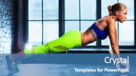  Presentation with abdominal - Amazing PPT theme having green fitness - young blond slim woman do backdrop and a teal colored foreground