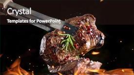  Presentation with beef - Audience pleasing slide set consisting of green flame - beef steak on grill isolated backdrop and a wine colored foreground