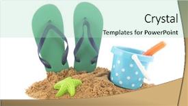  Presentation with beach toys on sand - PPT layouts featuring green flip flops and toys background and a mint green colored foreground