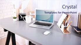  Presentation with book holy bible table - PPT theme having green folder - workplace with laptop table background and a sky blue colored foreground