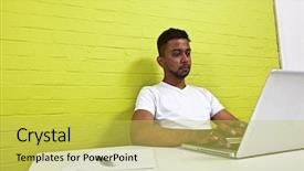  Presentation with village india women working - Theme featuring green folder - young indian man working background and a yellow colored foreground