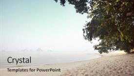  Presentation with calm sea - Colorful slide deck enhanced with green foot print - calm sea and sandy tropical backdrop and a soft green colored foreground