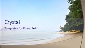  Presentation with calm sea - Presentation design having green foot print - calm sea and sandy tropical background and a sky blue colored foreground