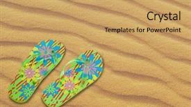  Presentation with sand - PPT theme featuring green foot print - colorful girls flip-flops background and a  colored foreground
