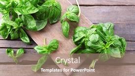  Presentation with green - Slide deck having green-fresh-basil-on-wooden background and a coral colored foreground
