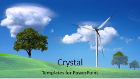  Presentation with wind energy - PPT theme featuring green future - energy resources wind turbine background and a light blue colored foreground