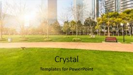  Presentation with green office - Beautiful PPT theme featuring green garden in the office backdrop and a  colored foreground