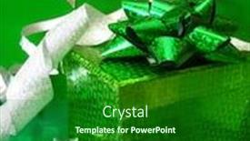  Presentation with ribbon green - Amazing PPT layouts having green gift box and silver celebration ribbon backdrop and a forest green colored foreground