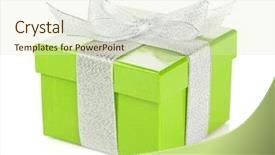  Presentation with ribbon green - Colorful presentation theme enhanced with green gift box with silver backdrop and a soft green colored foreground