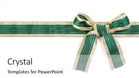  Presentation with ribbon green - Presentation having green gift ribbon and bow isolated on white background and a white colored foreground