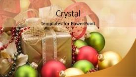  Presentation with green gold - Audience pleasing slides consisting of green gold - christmas decoration backdrop and a coral colored foreground