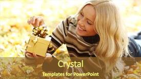  Presentation with take - Colorful slide set enhanced with green gold - woman take autumn gift backdrop and a tawny brown colored foreground