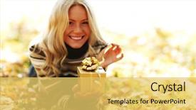  Presentation with green gold - Slides enhanced with green gold - woman take autumn gift background and a yellow colored foreground