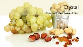  Presentation with grape - Slide set consisting of green grape with nuts isolated on white background and a blonde colored foreground