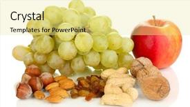  Presentation with grape - Cool new slide deck with green grape with nuts isolated on white backdrop and a blonde colored foreground