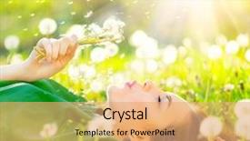  Presentation with spring nature grass - Cool new PPT layouts with green grass and blowing dandelion backdrop and a coral colored foreground