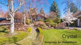  Presentation with beautiful green - Slide deck consisting of green grass and walkway lead background and a  colored foreground