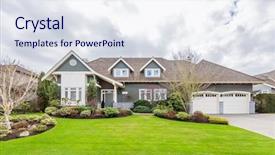  Presentation with green real estate - Beautiful slide set featuring green grass and walkway lead backdrop and a sky blue colored foreground